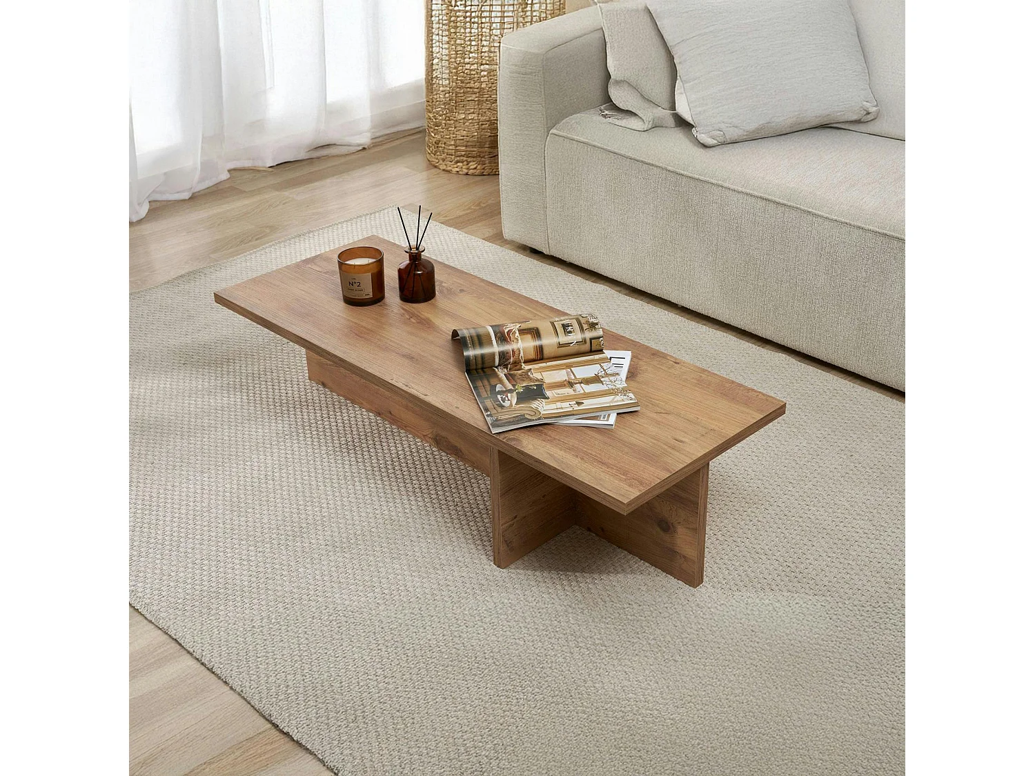 Table basse moderne minimaliste - effet bois de pin MARFA