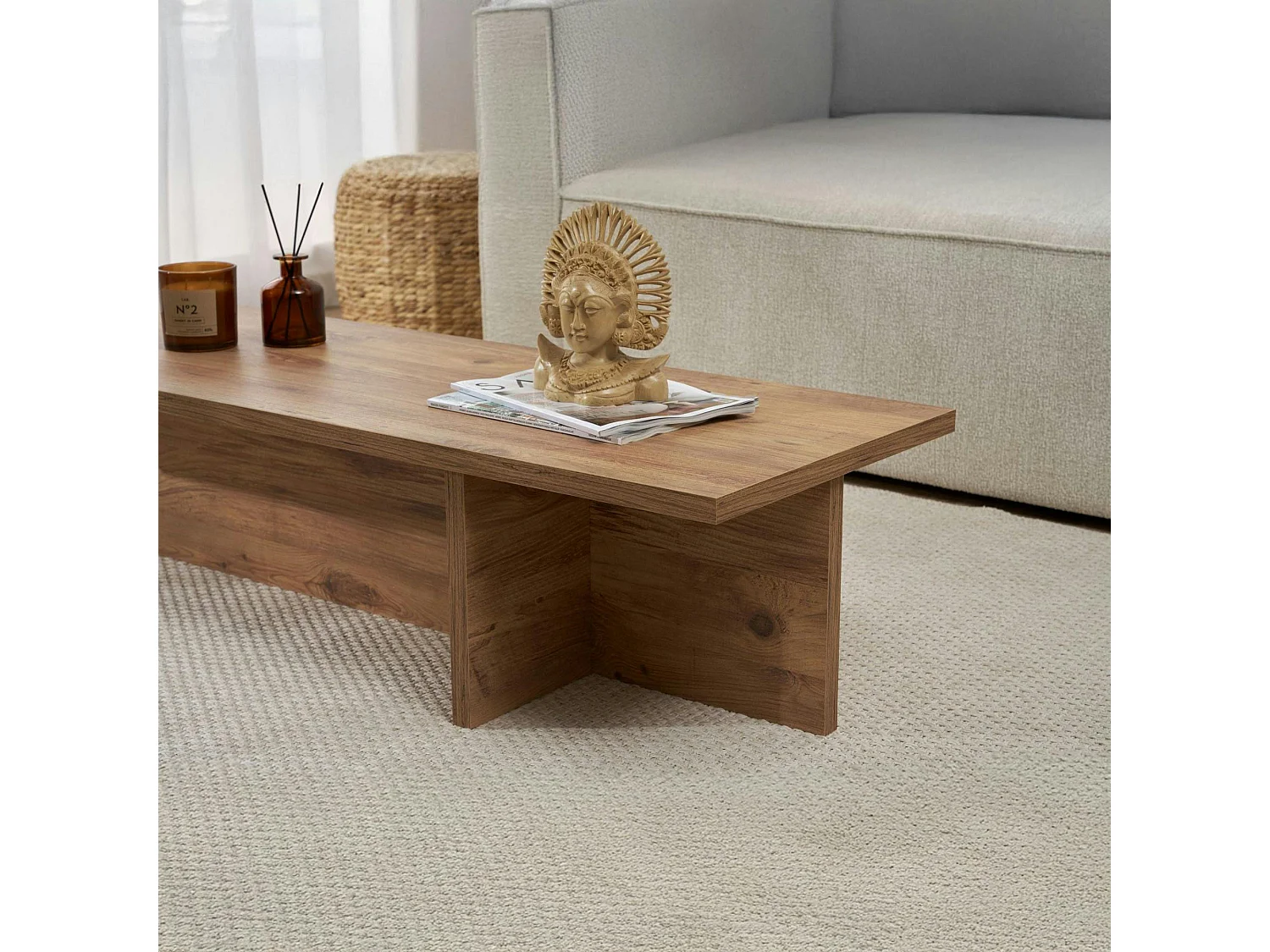 Table basse moderne minimaliste - effet bois de pin MARFA