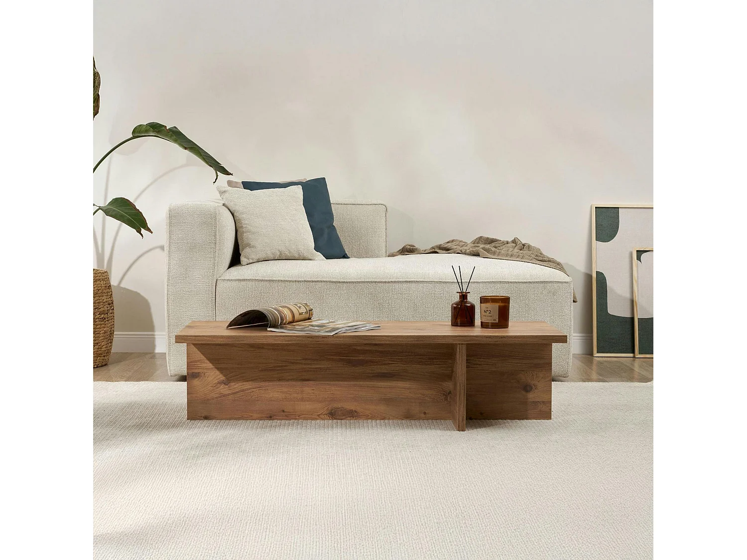 Table basse moderne minimaliste - effet bois de pin MARFA