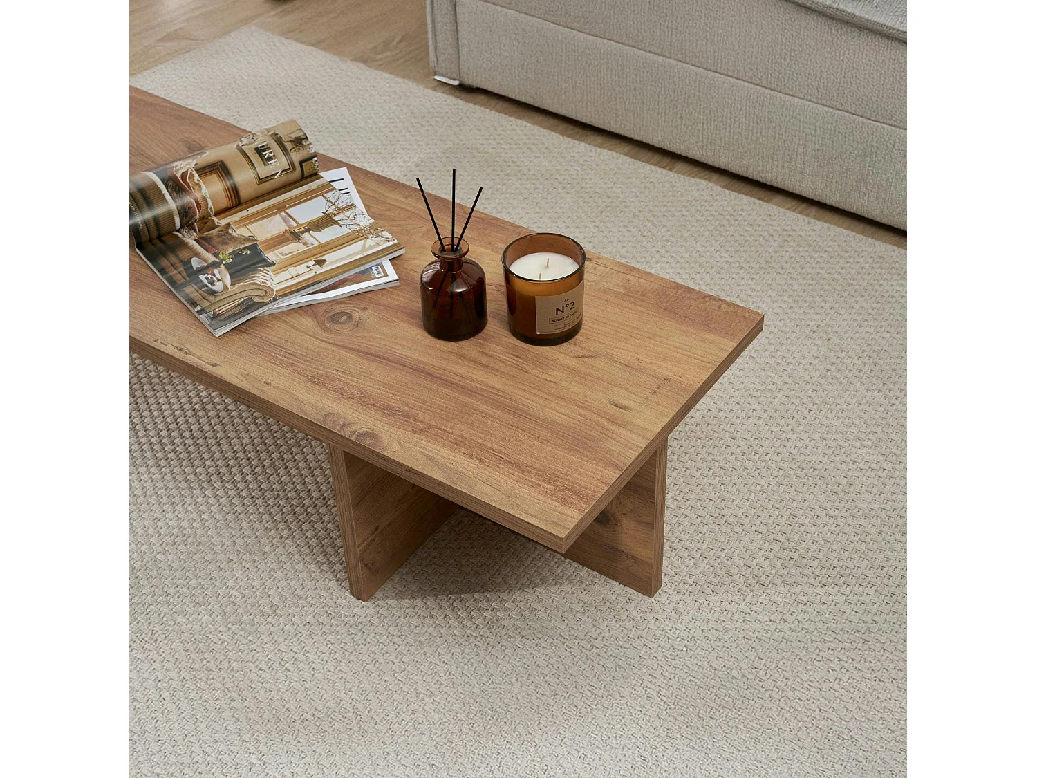 Table basse moderne minimaliste - effet bois de pin MARFA