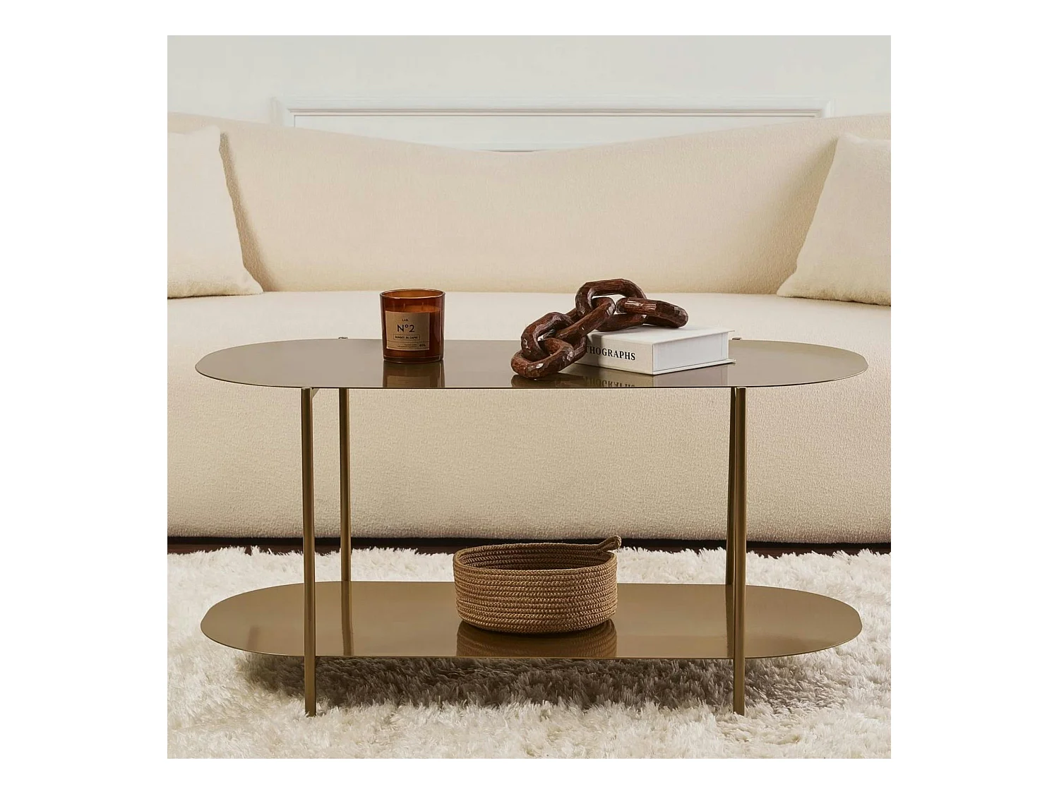 Table basse double plateau dorée - forme ovale SFAX