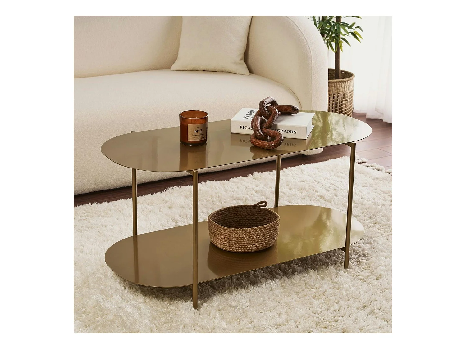 Table basse double plateau dorée - forme ovale SFAX