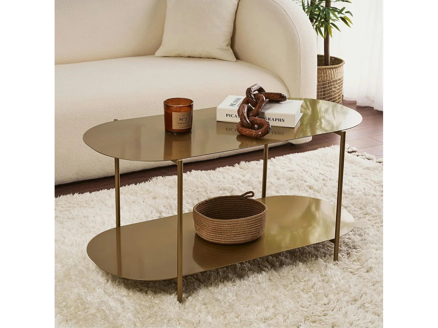 Table basse double plateau dorée - forme ovale SFAX