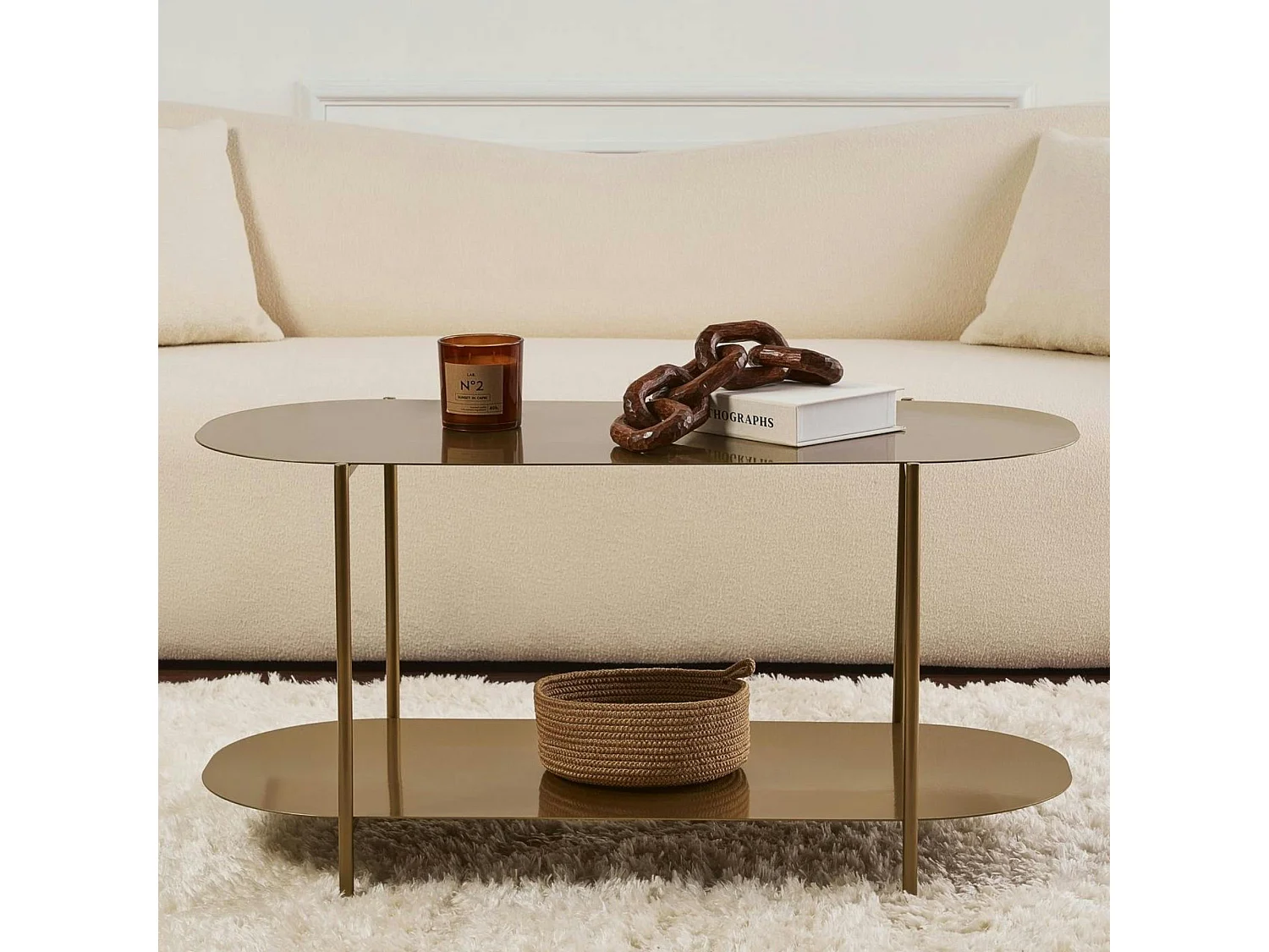 Table basse double plateau dorée - forme ovale SFAX