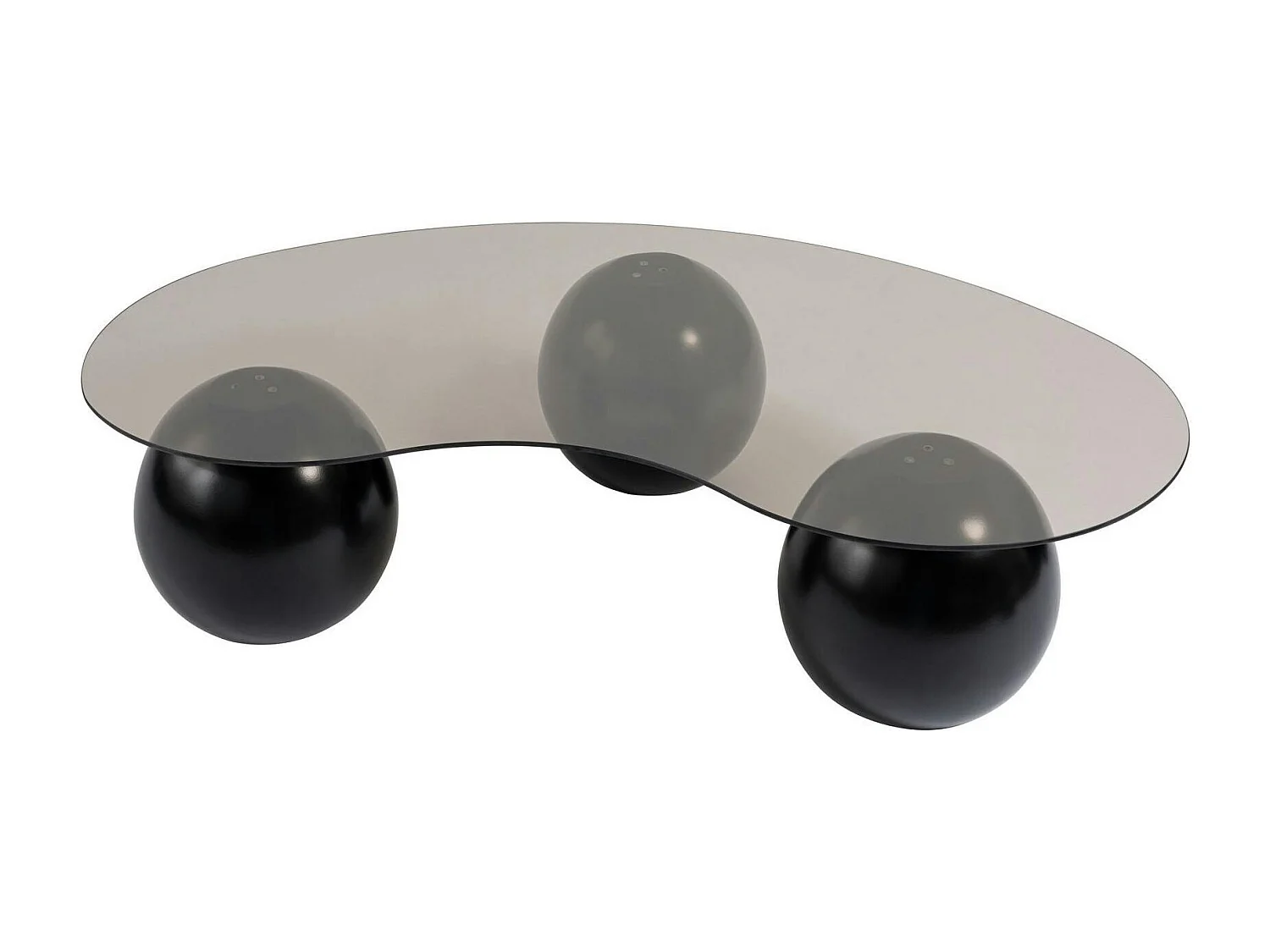Table basse verre ambré design - 3 pieds boules noirs KOCHI