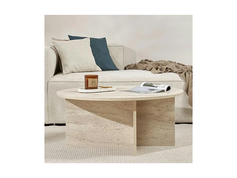 Table basse ronde minimaliste - effet travertin MARFA