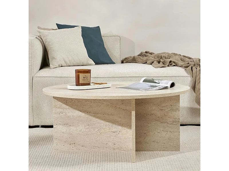 Table basse ronde minimaliste - effet travertin MARFA