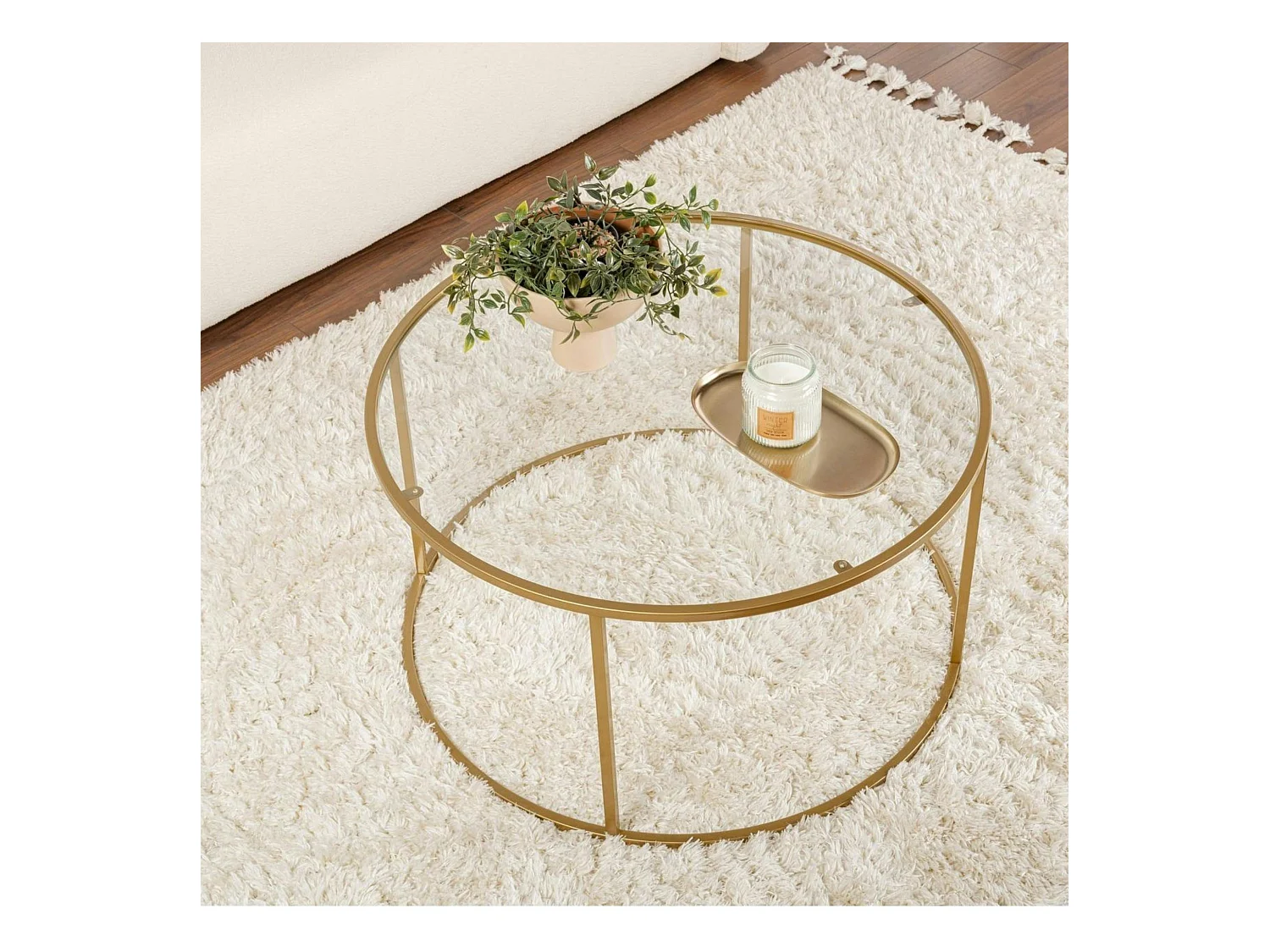 Table basse ronde en verre – cadre doré ⌀80 cm TULUM