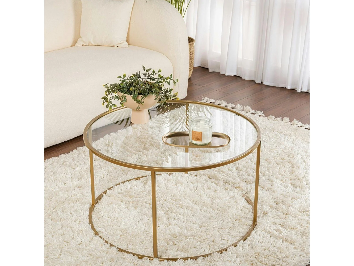 Table basse ronde en verre – cadre doré ⌀80 cm TULUM