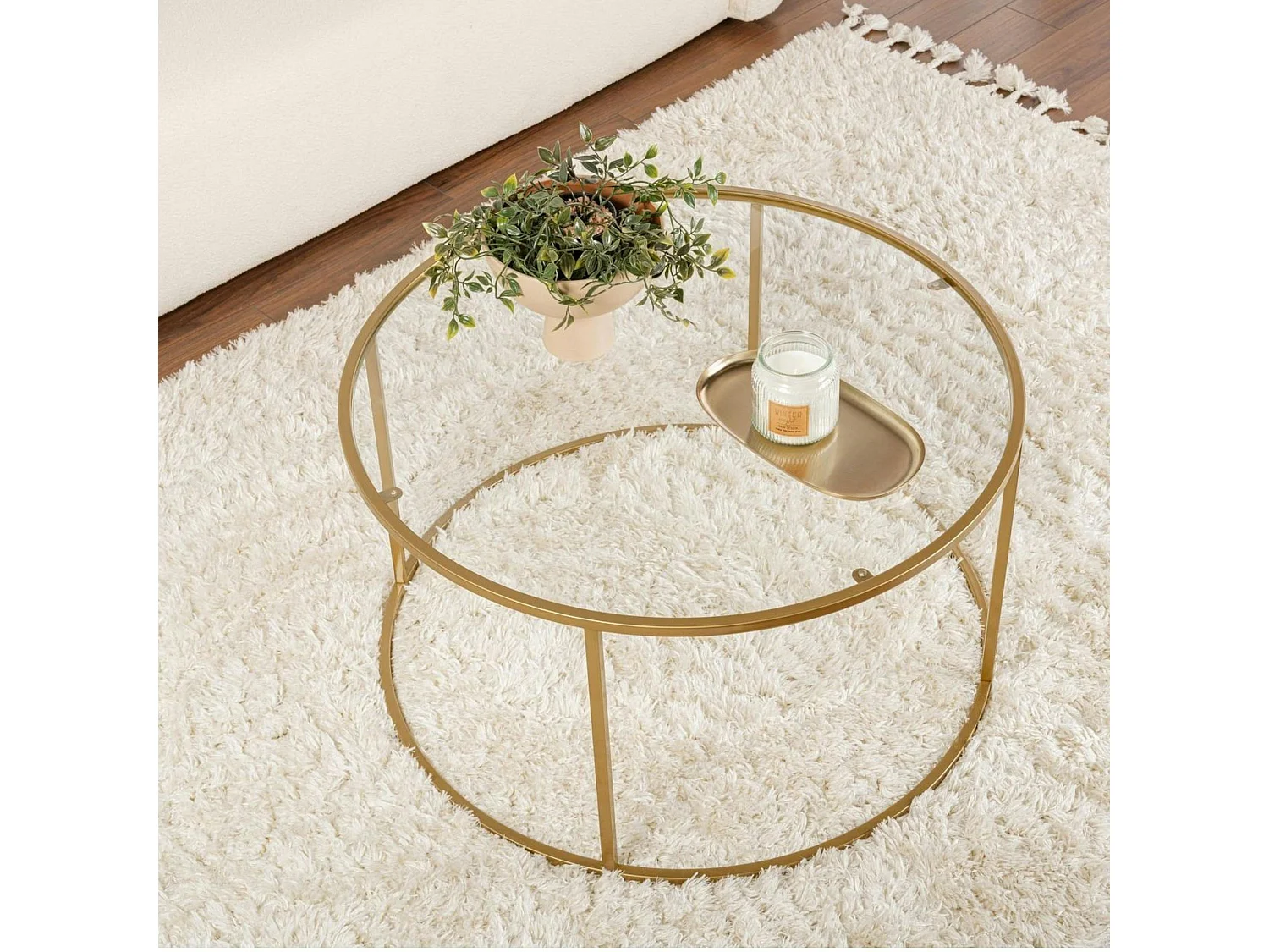 Table basse ronde en verre – cadre doré ⌀80 cm TULUM