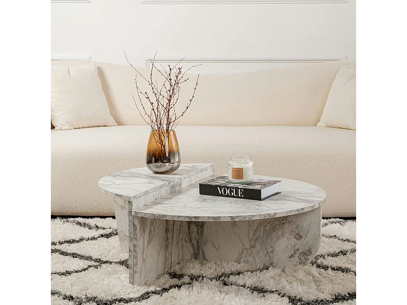 Table basse moderne effet marbre blanc - 2 hauteurs MARFA