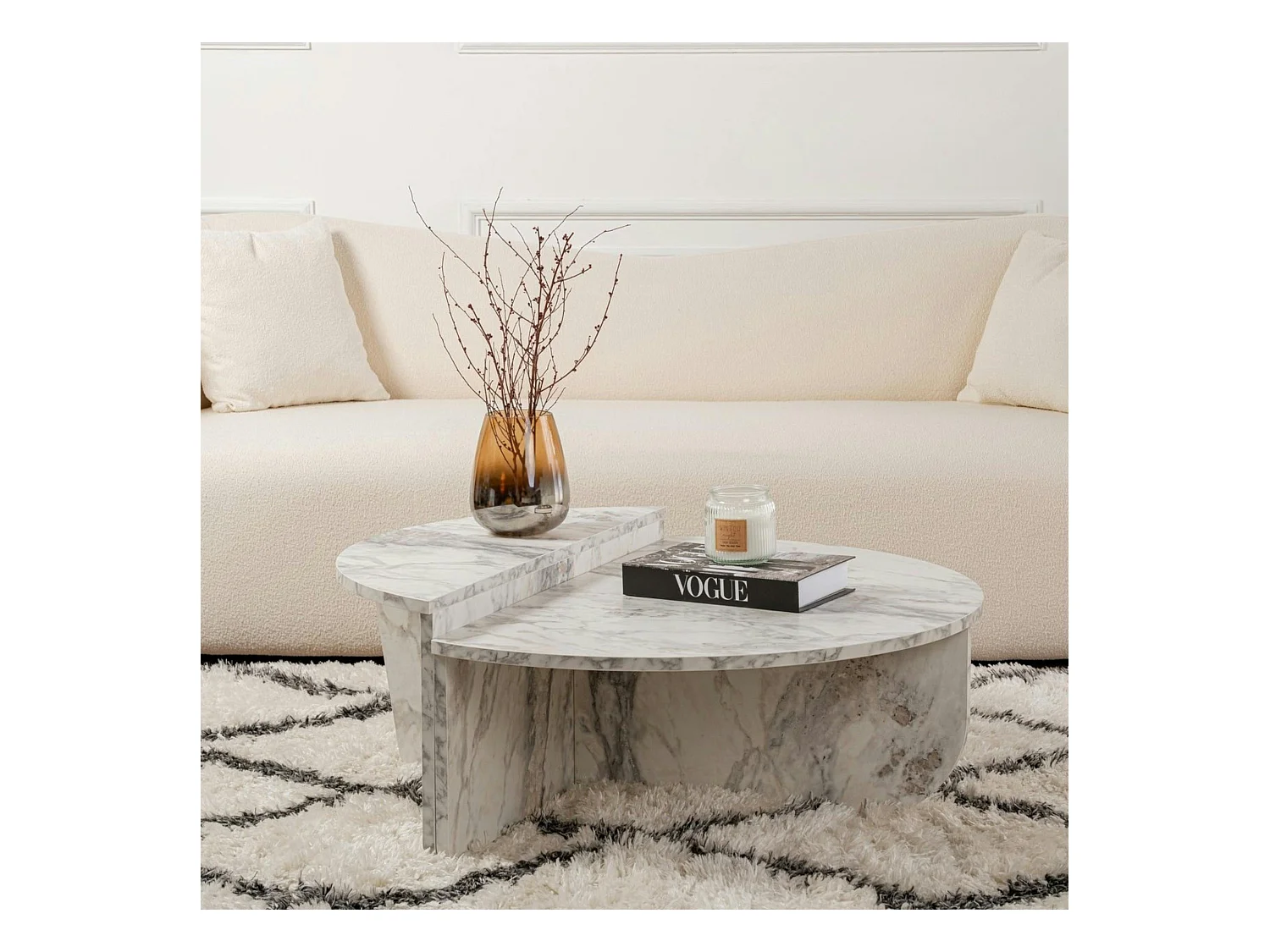 Table basse moderne effet marbre blanc - 2 hauteurs MARFA