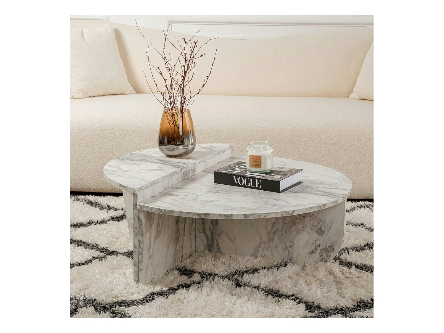 Table basse moderne effet marbre blanc - 2 hauteurs MARFA