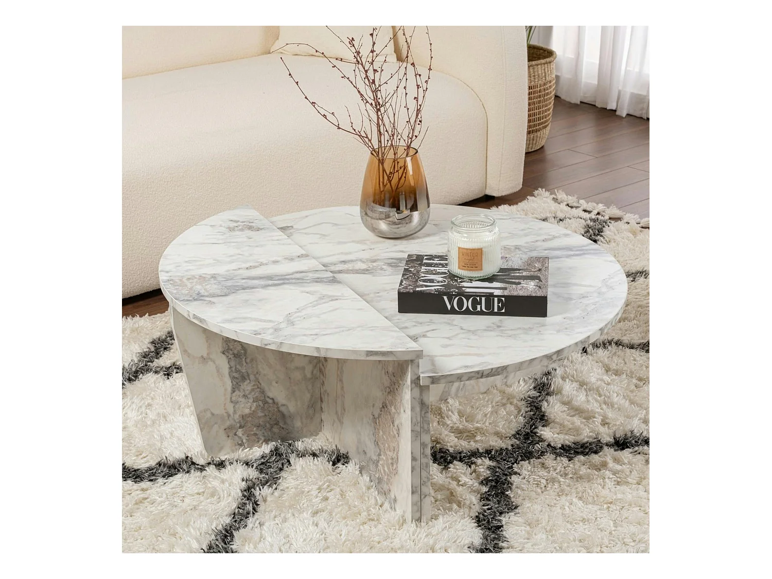 Table basse moderne effet marbre blanc - 2 hauteurs MARFA
