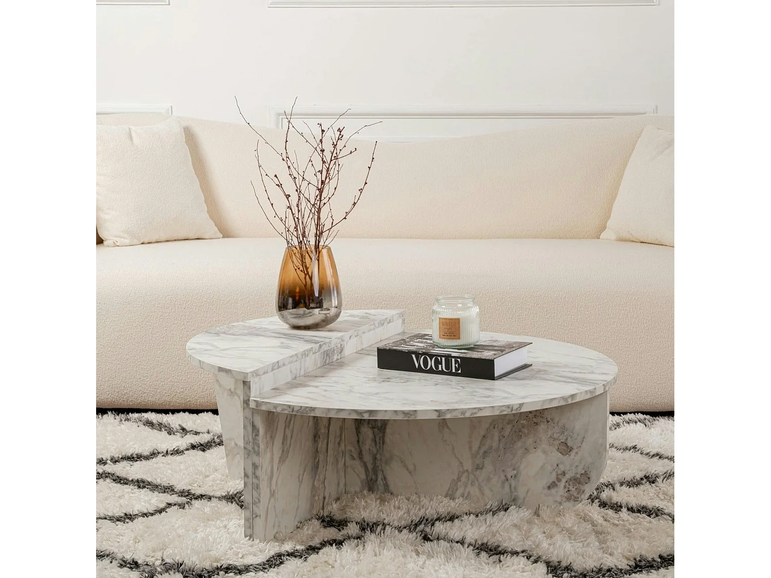 Table basse moderne effet marbre blanc - 2 hauteurs MARFA