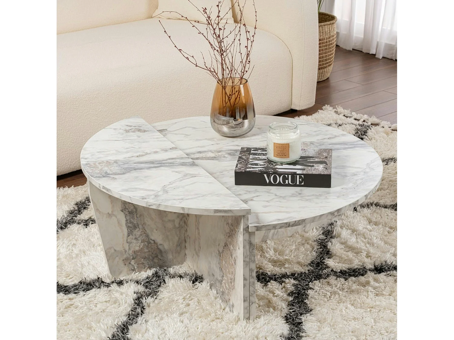 Table basse moderne effet marbre blanc - 2 hauteurs MARFA