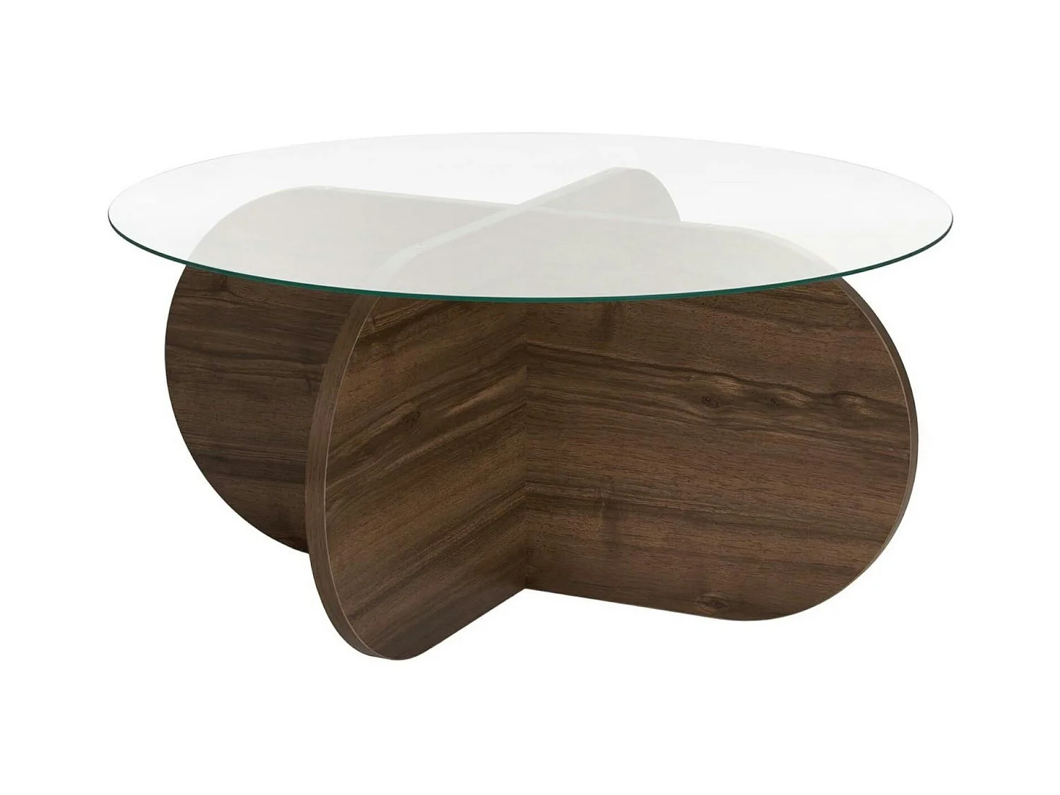 Table basse en verre - pied en croix effet noyer SALTA