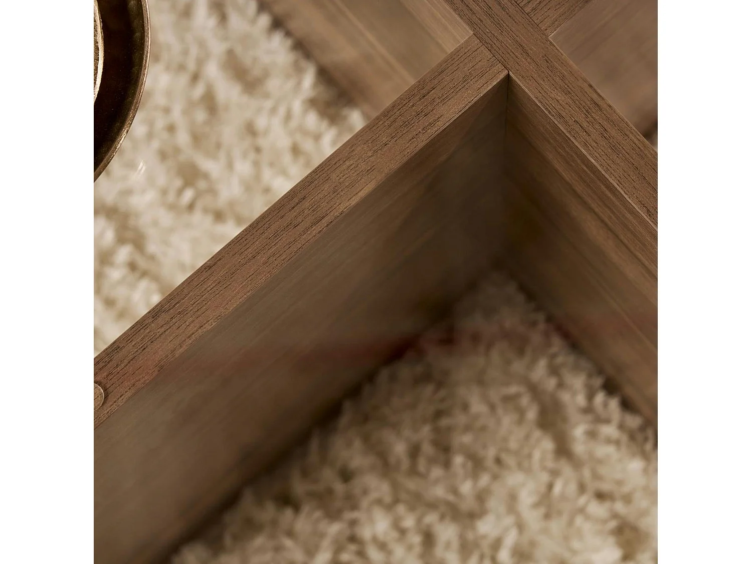 Table basse en verre - pied en croix effet noyer SALTA