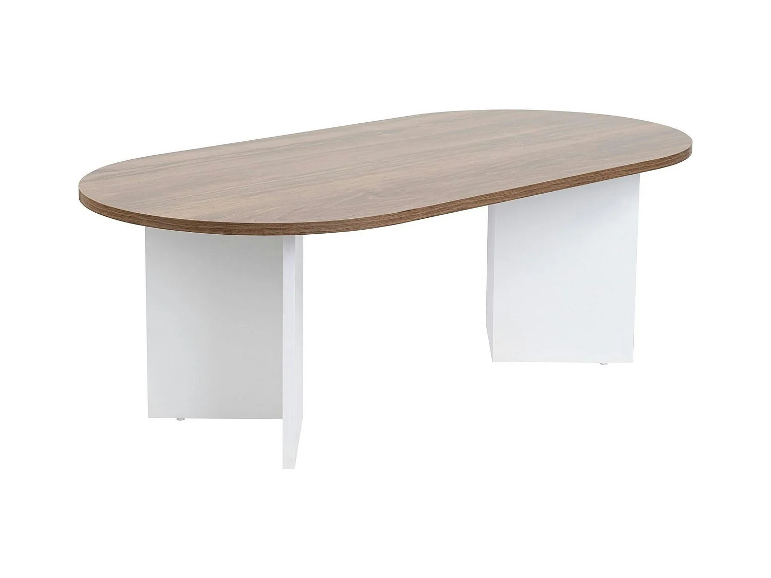 Table basse ovale plateau effet noyer - pieds en V MARFA