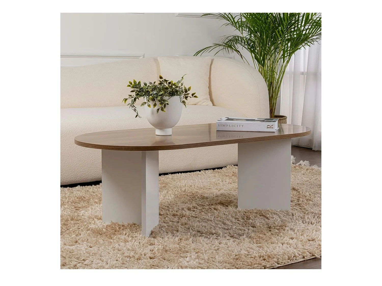 Table basse ovale plateau effet noyer - pieds en V MARFA