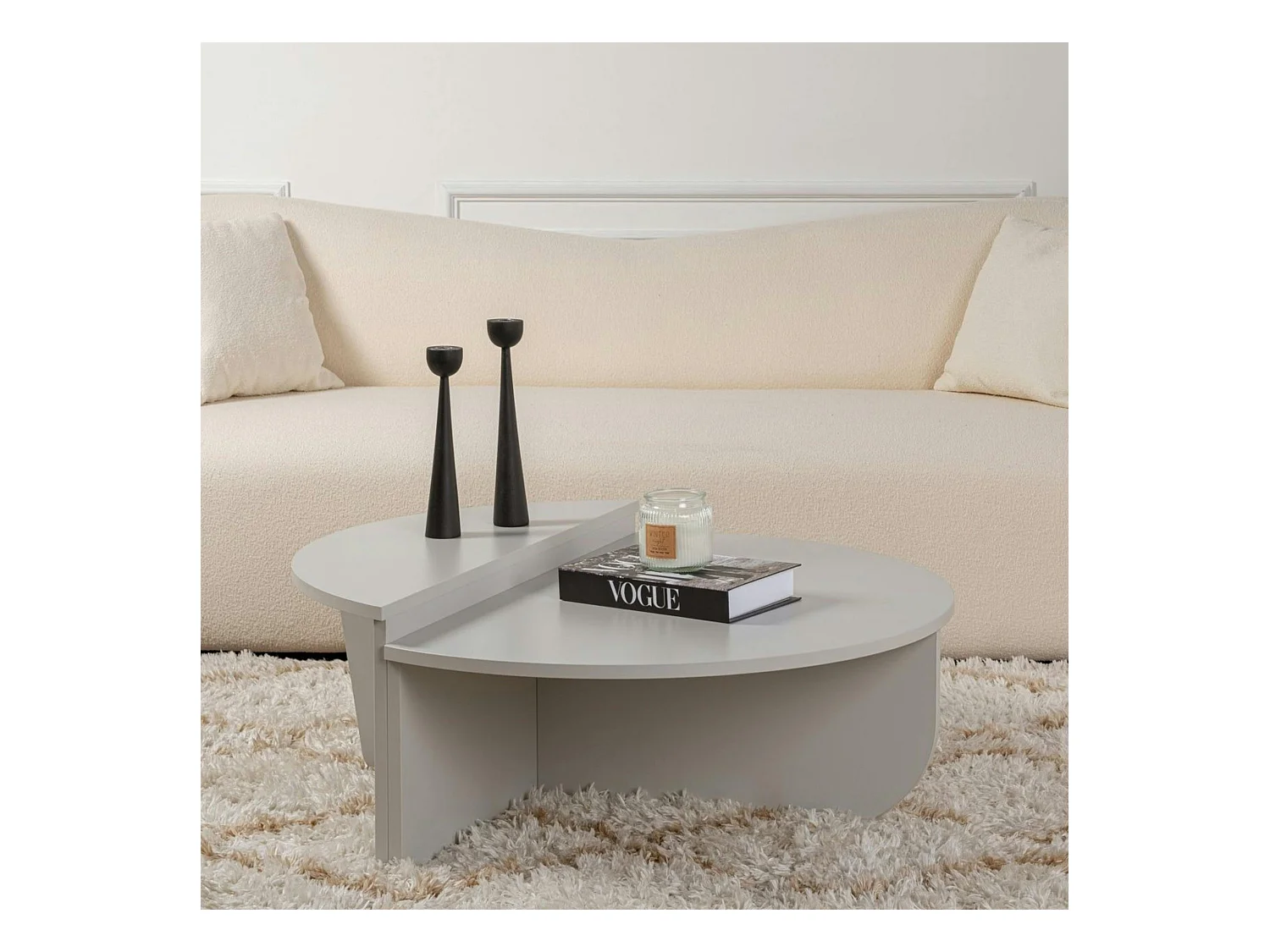 Table basse moderne grise effet laqué - 2 hauteurs MARFA