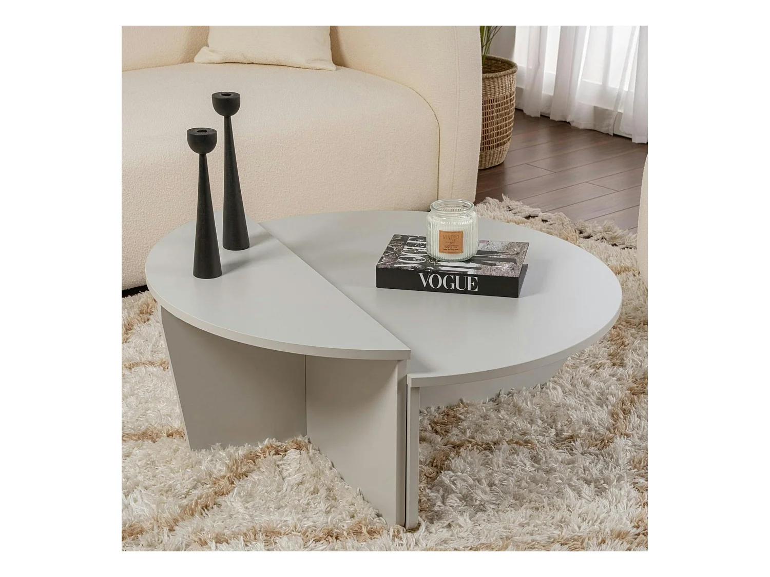 Table basse moderne grise effet laqué - 2 hauteurs MARFA