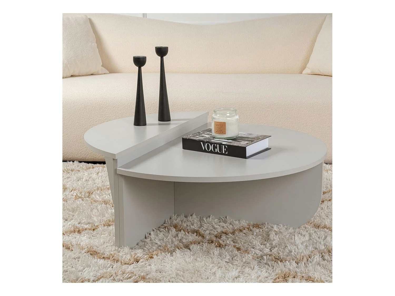 Table basse moderne grise effet laqué - 2 hauteurs MARFA