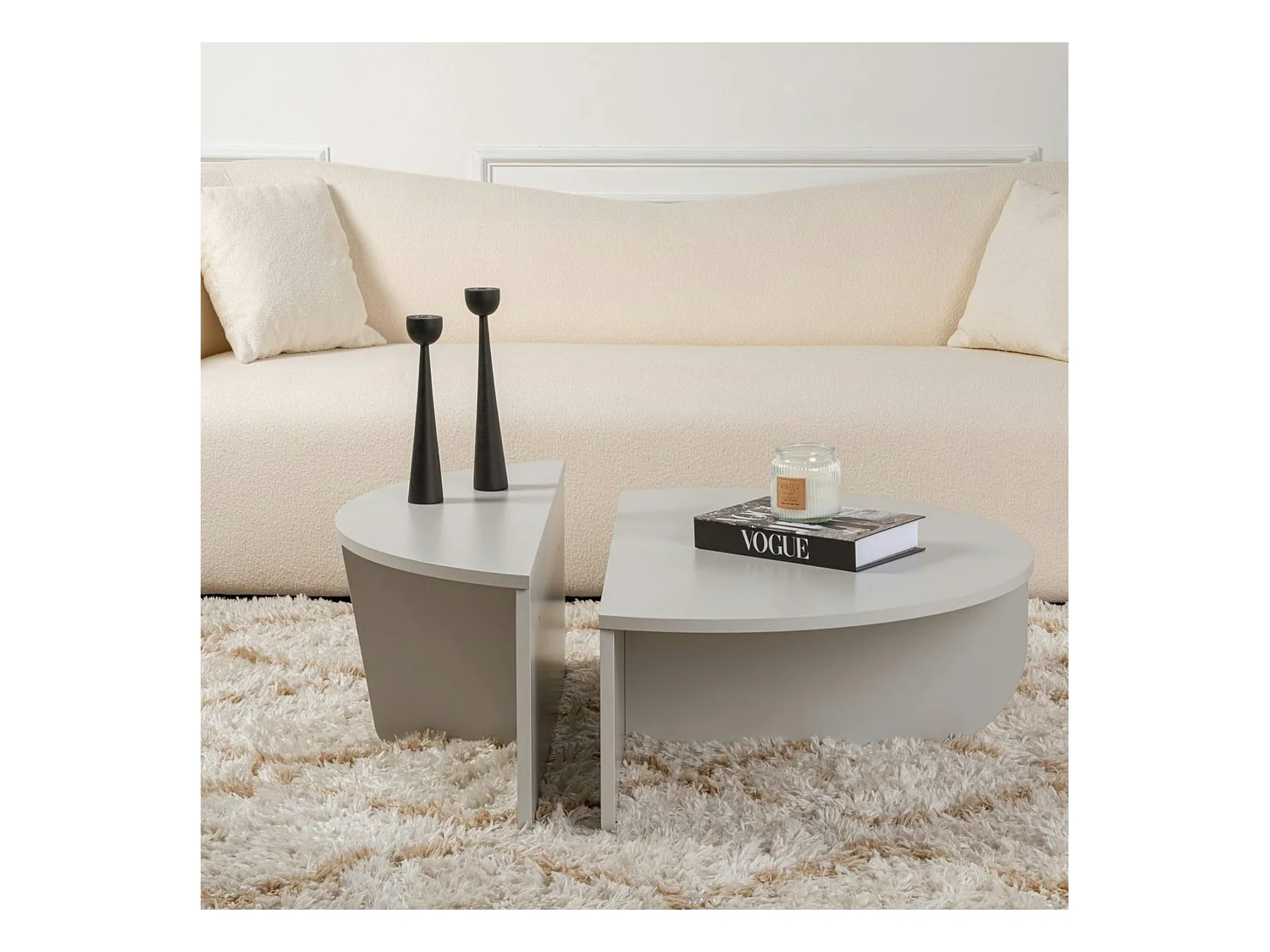 Table basse moderne grise effet laqué - 2 hauteurs MARFA