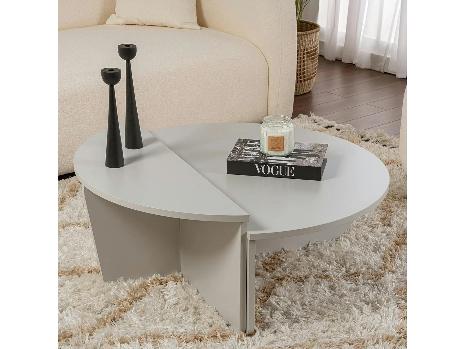 Table basse moderne grise effet laqué - 2 hauteurs MARFA