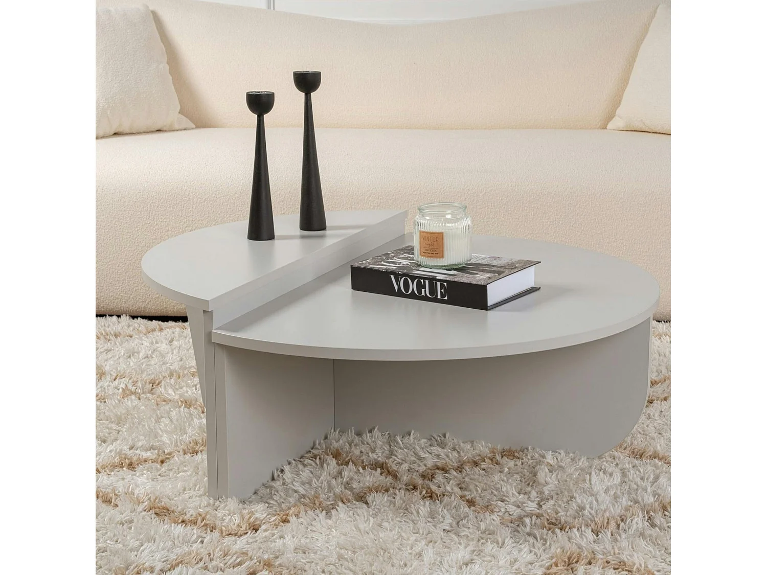 Table basse moderne grise effet laqué - 2 hauteurs MARFA