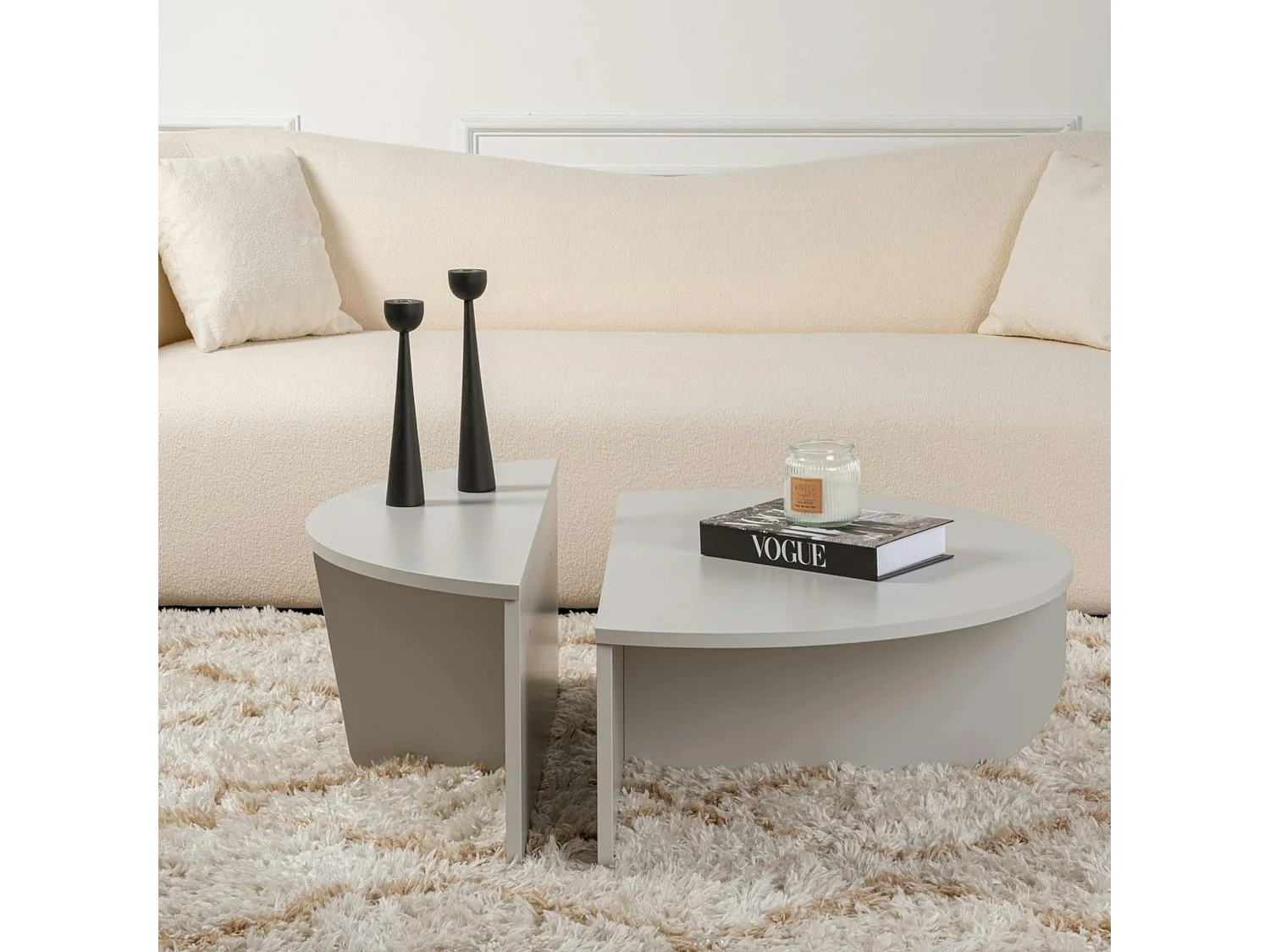 Table basse moderne grise effet laqué - 2 hauteurs MARFA