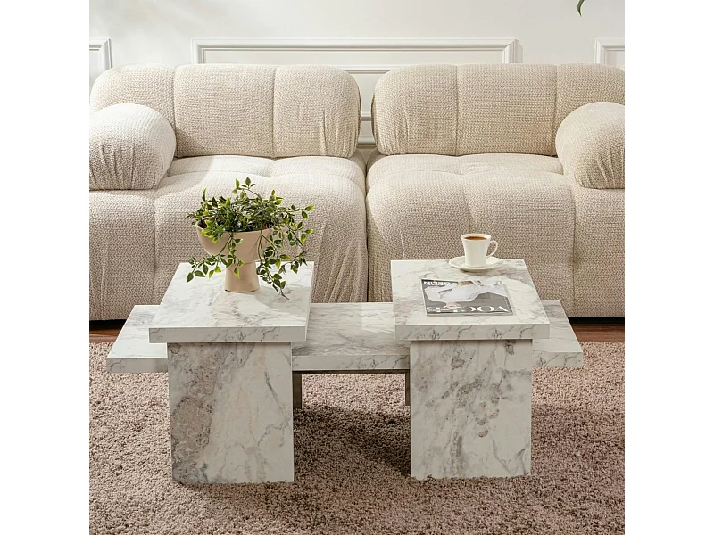 Table basse gigogne design – effet marbre (3 pièces) MARFA