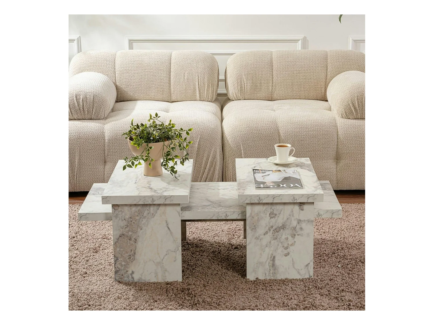 Table basse gigogne design – effet marbre (3 pièces) MARFA