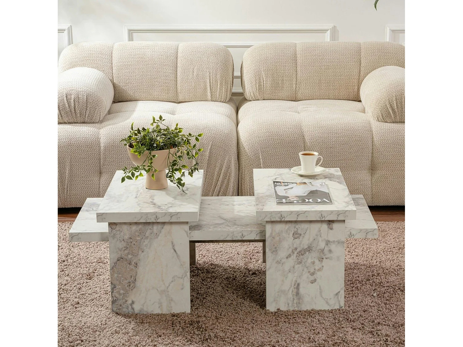 Table basse gigogne design – effet marbre (3 pièces) MARFA