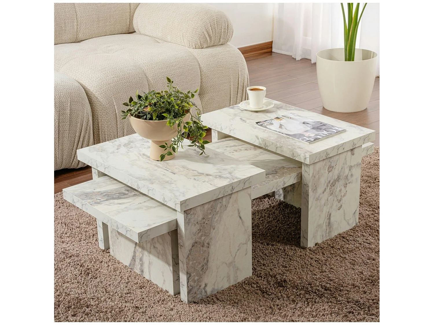 Table basse gigogne design – effet marbre (3 pièces) MARFA