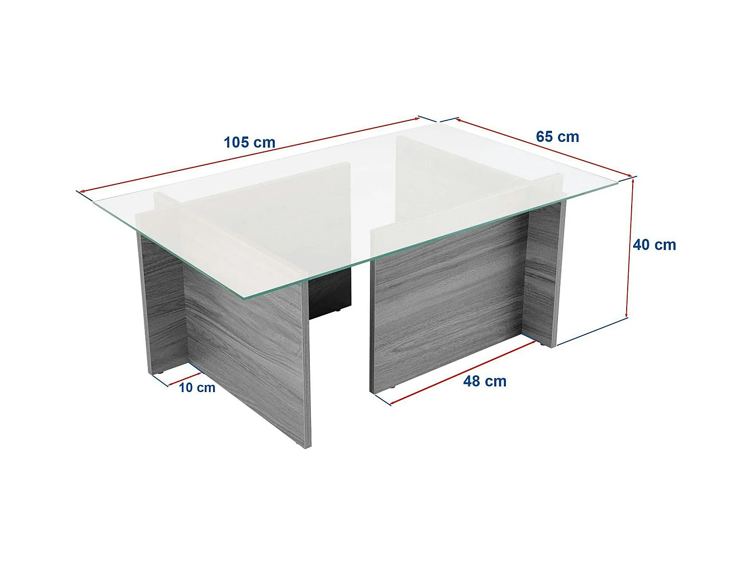 Table basse verre déstructurée – effet bois, H. 40 cm SALTA