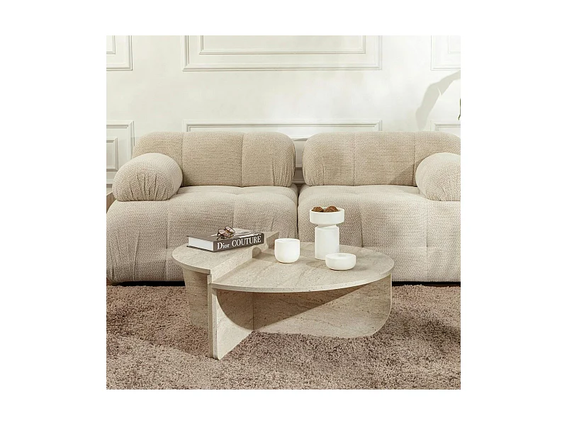 Table basse moderne effet travertin - 2 hauteurs MARFA