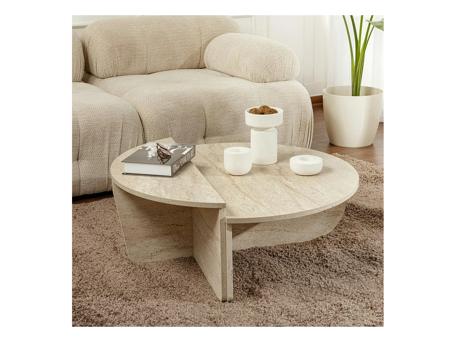 Table basse moderne effet travertin - 2 hauteurs MARFA