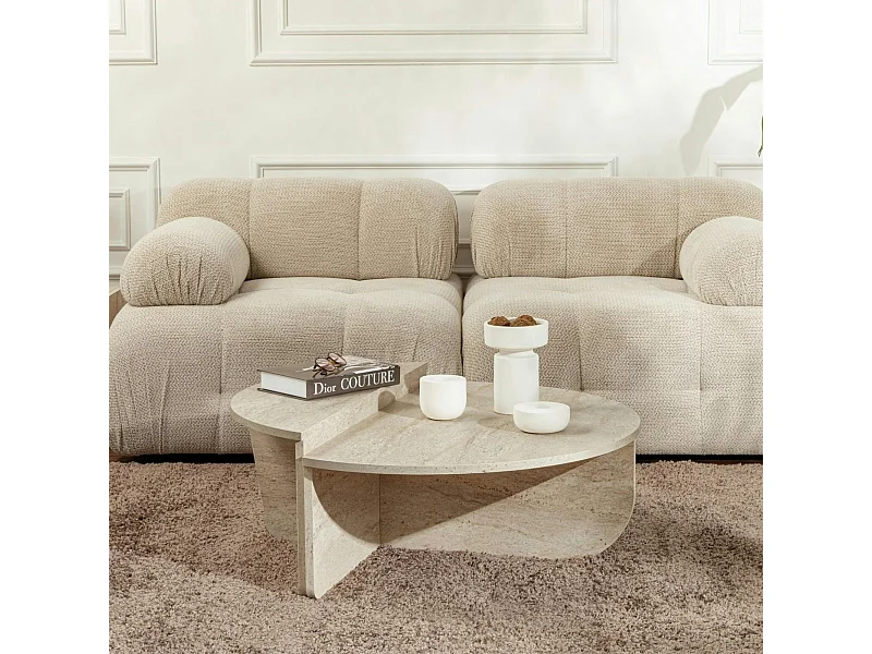 Table basse moderne effet travertin - 2 hauteurs MARFA
