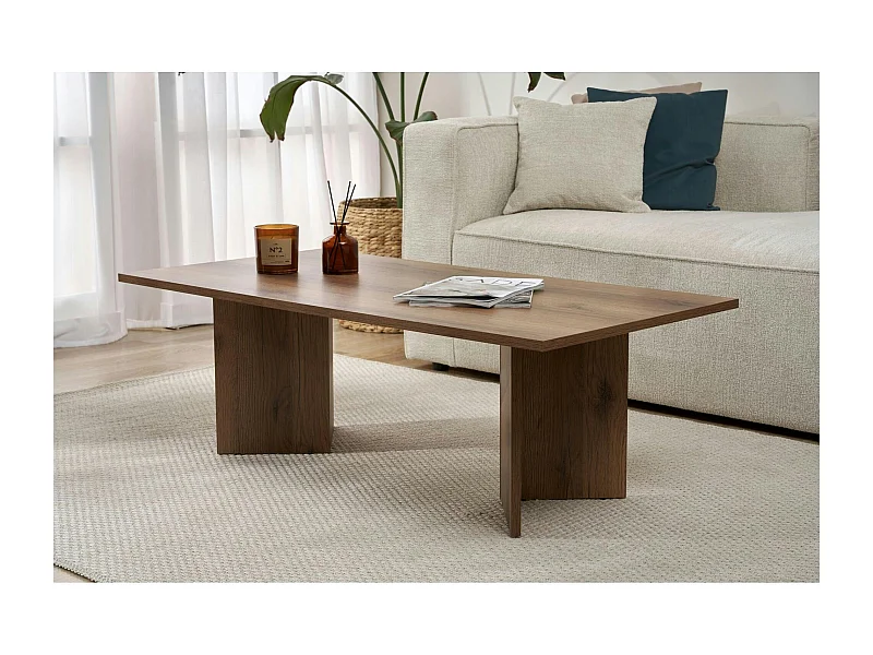 Table basse moderne effet noyer foncé - pieds en V MARFA