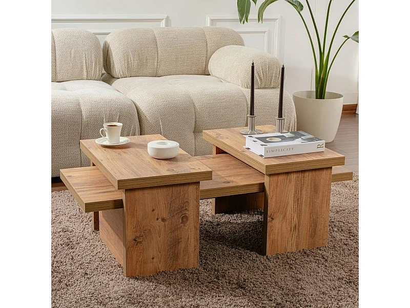 Table basse gigogne design – effet bois (3 pièces) MARFA