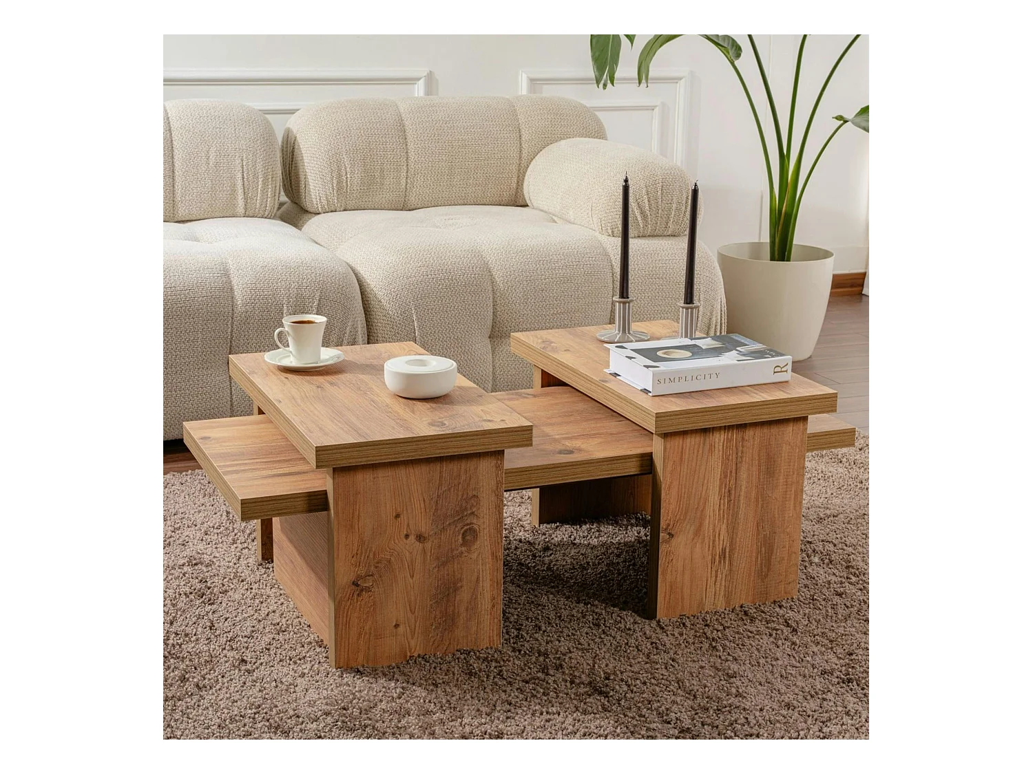 Table basse gigogne design – effet bois (3 pièces) MARFA