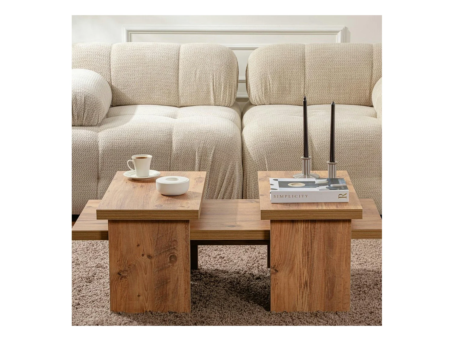 Table basse gigogne design – effet bois (3 pièces) MARFA