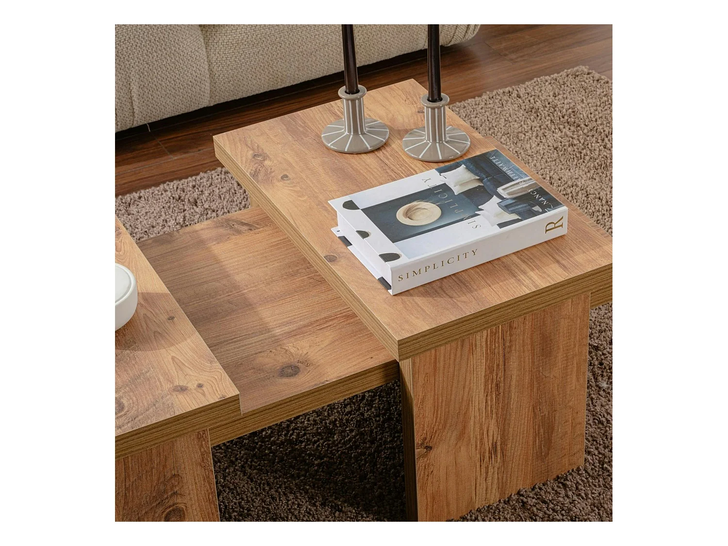Table basse gigogne design – effet bois (3 pièces) MARFA