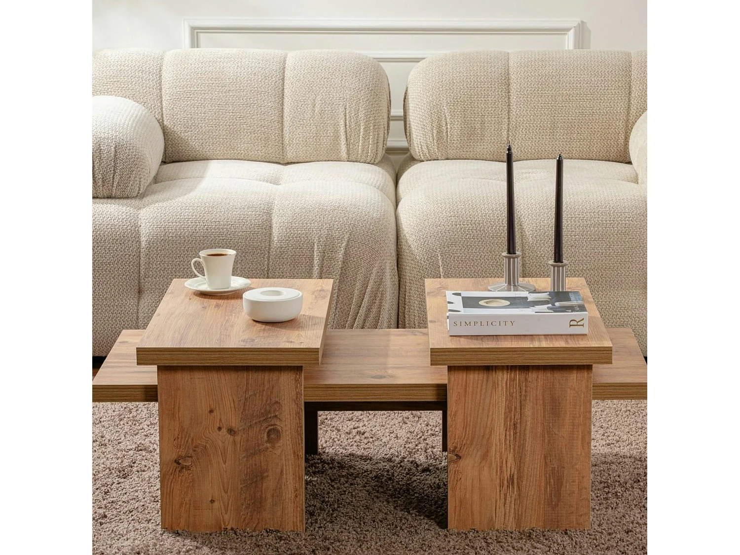 Table basse gigogne design – effet bois (3 pièces) MARFA