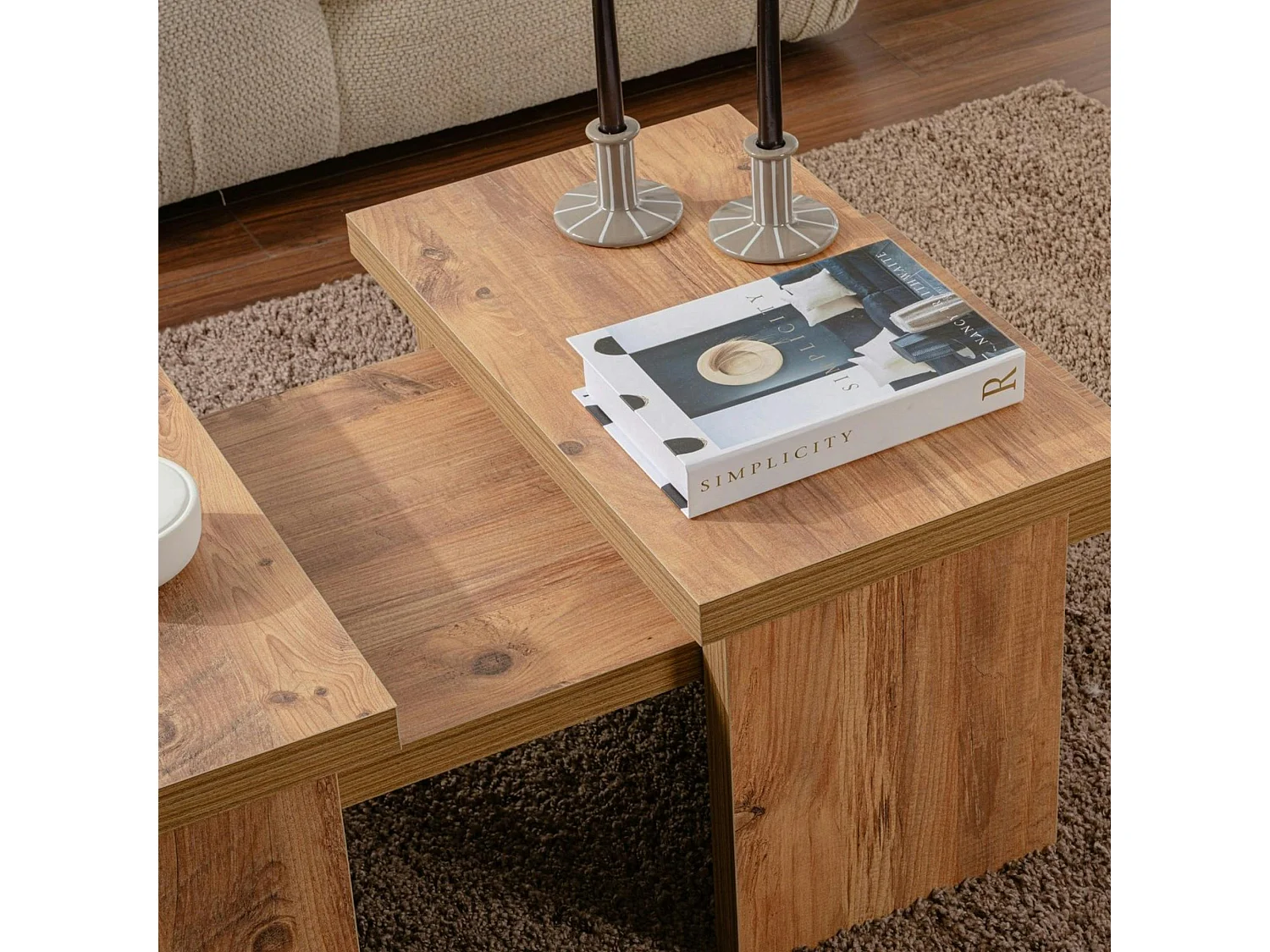 Table basse gigogne design – effet bois (3 pièces) MARFA