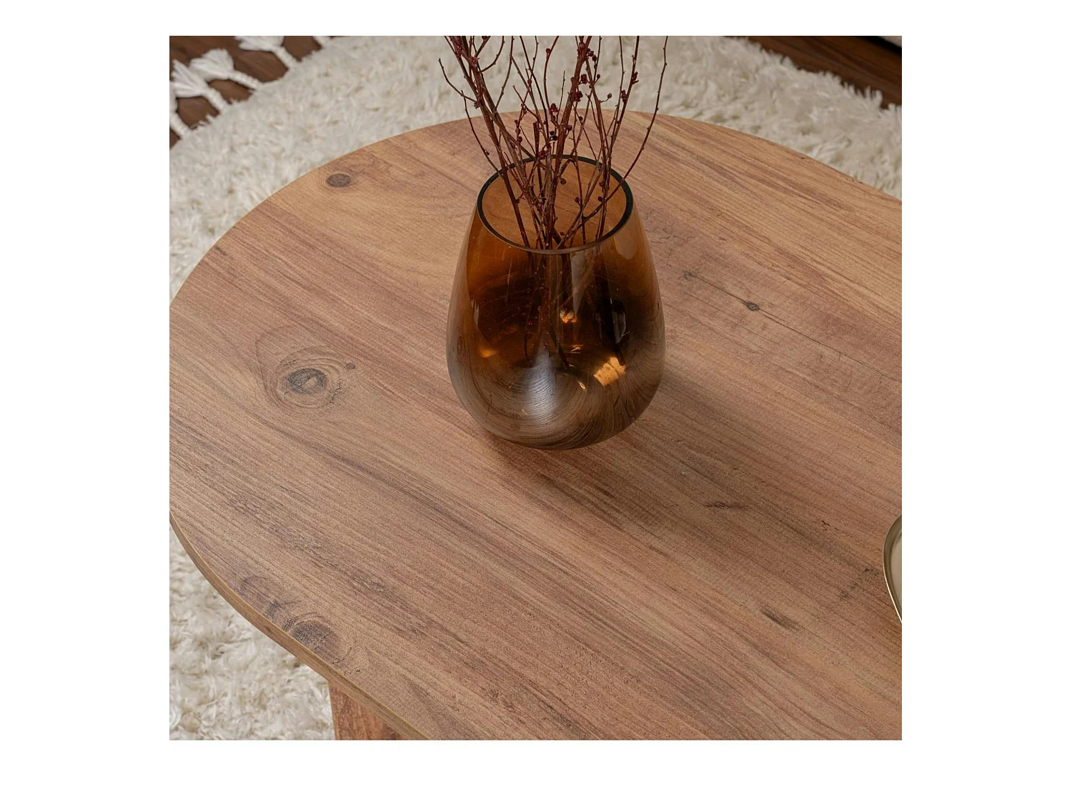 Table basse ovale effet bois de pin - pieds en V MARFA