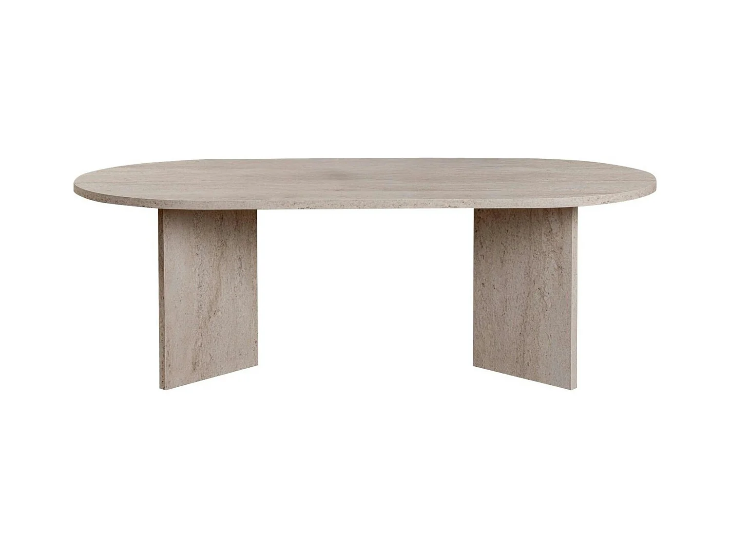 Table basse ovale effet travertin - pieds en V MARFA