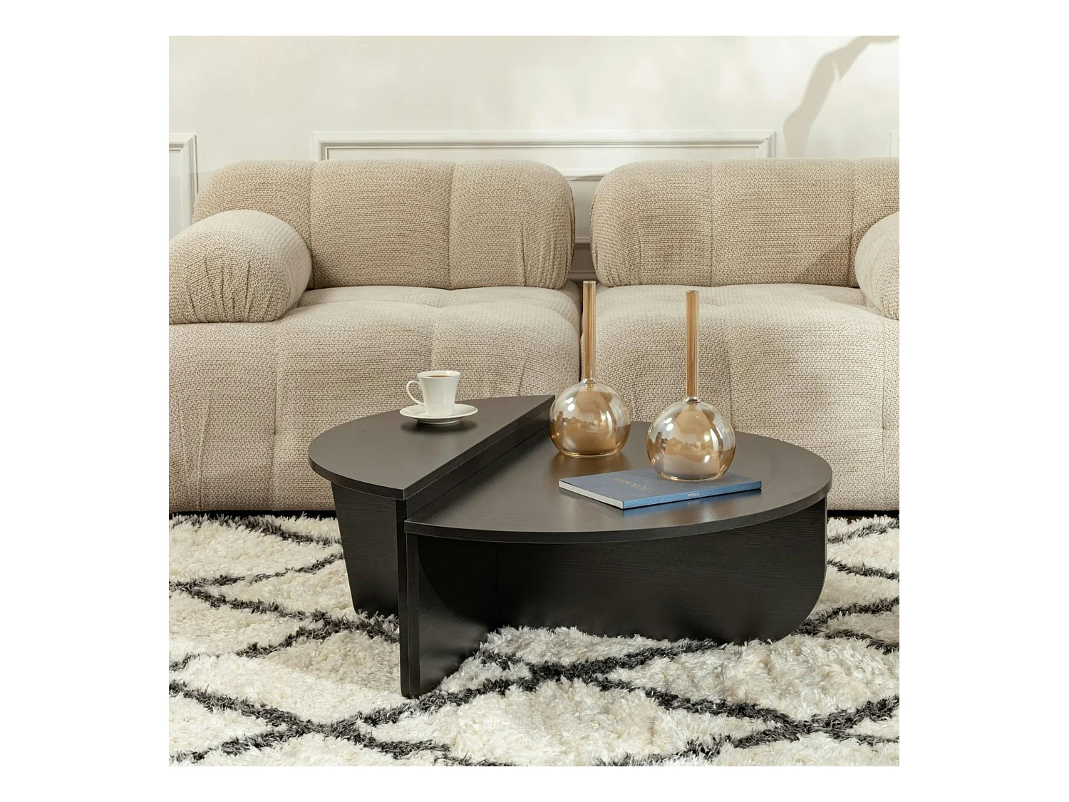 Table basse noire moderne effet bois - 2 hauteurs MARFA