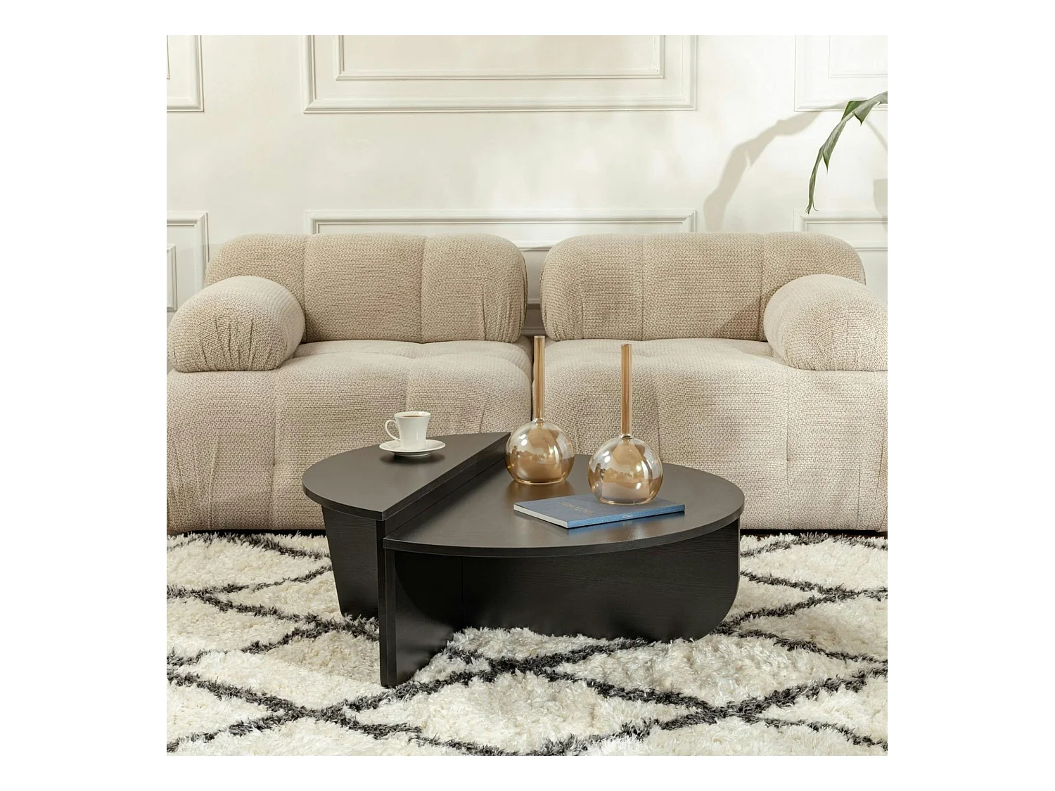 Table basse noire moderne effet bois - 2 hauteurs MARFA